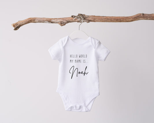 Personalised Hello World Babygrow | Custom Baby Gift | Pregnancy Announcement | Baby Gift | Free Delivery | Handmade | Baby Announcement